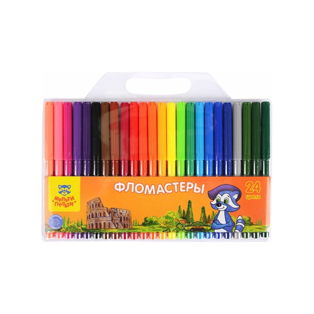Фломастеры Мульти-Пульти "Енот в Италии", 24 цв., смываемые, блистер WP ...