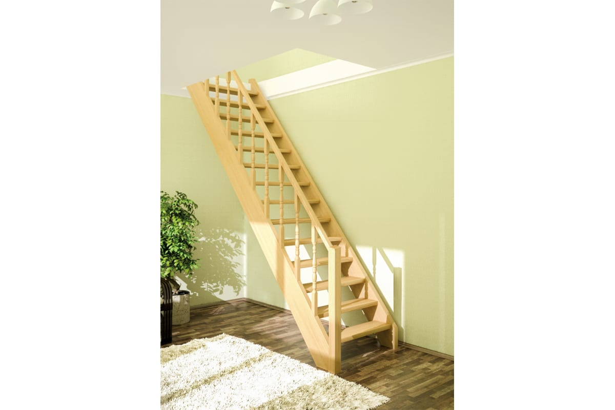 Лестница прямая "Престиж" л-01 для дачи. Одномаршевая лестница на второй этаж. Лестница калининград купить