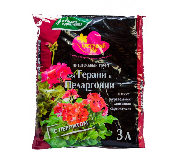 Питательный грунт для гераниевых Буйские удобрения Цветочный Рай 3 л 4650100152916 1