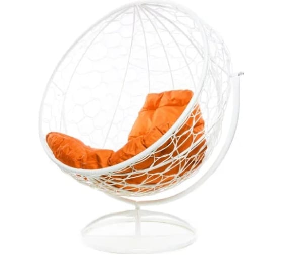 Вращающееся кресло ООО Макс Мастер КРУГ с ротангом белое, оранжевая подушка 11100107 1