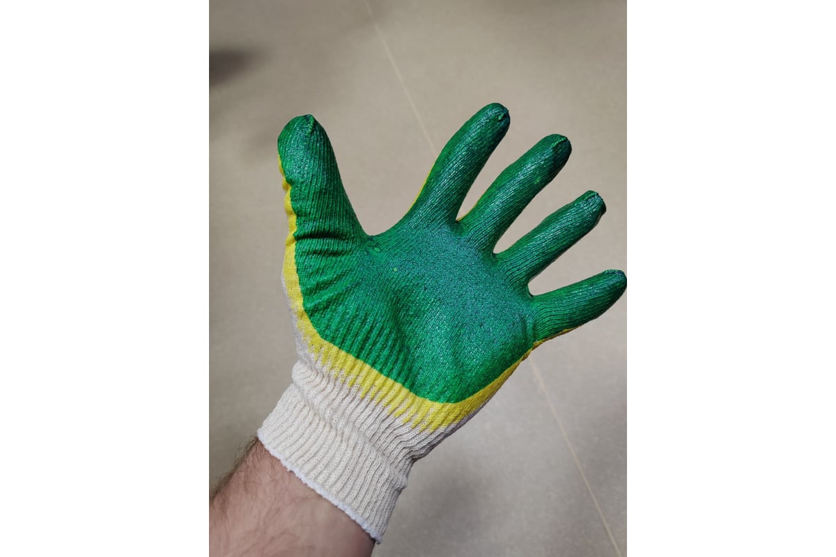 Перчатки Спец х/б двойной облив, латекс желто-зеленый, 13 класс И-8076 ...