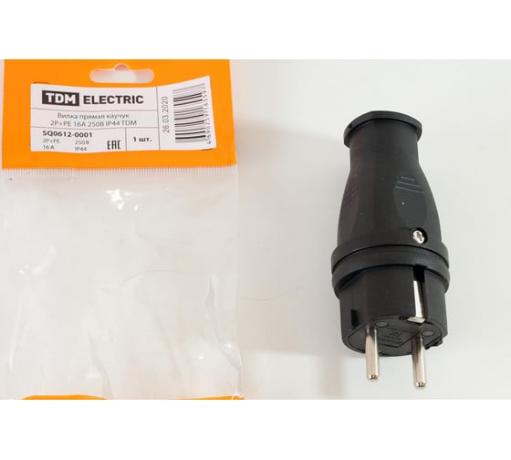 Прямая вилка каучук TDM 2Р+РЕ 16А 250В IP44 SQ0612-0001 - выгодная цена ...