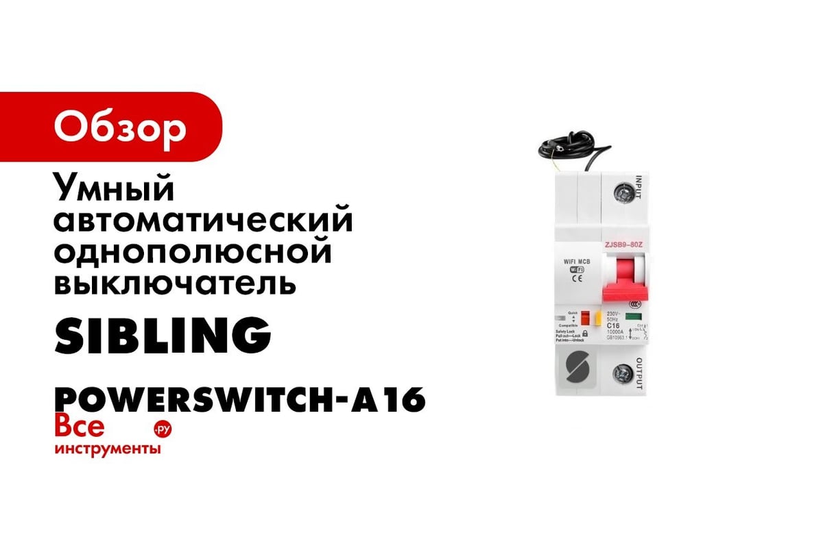 Умный автоматический однополюсной выключатель Sibling Powerswitch-A20  00-00003052 - выгодная цена, отзывы, характеристики, 1 видео, фото - купить  в Москве и РФ